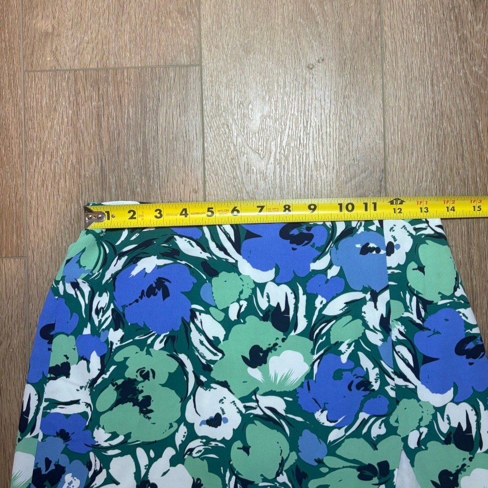 Molly Green Floral Mini Skirt Green Blue Botanical Print Side Slit Lined Size S - Picture 10 of 10
